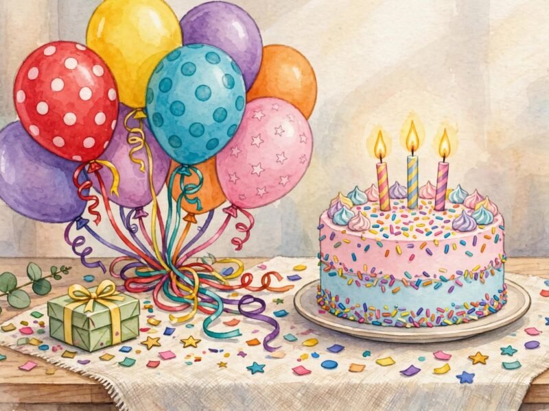 Birthday cake with balloons and candles for Monroe Cannon's 15th birthday